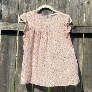 MOD Boutique Floral Beige‎ Sheer Ruffle Blouse | S